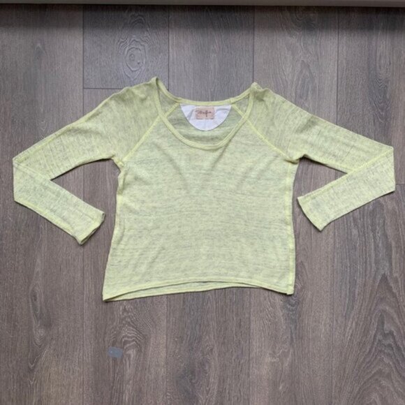 Y2k Aritzia Wilfred Free Knit Top Cropped 2000s Long sleeve Cotton Green Yellow - Picture 5 of 15